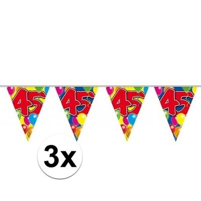 3x Leeftijd versiering vlaggenlijnen 45 jaar 10 meter