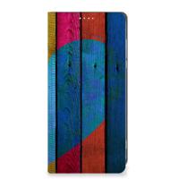 Motorola Moto G84 Book Wallet Case Wood Heart - Cadeau voor je Vriend