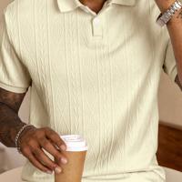 Bon&Bon Heren Polo Shirt - Wit Textured Design - Korte Mouwen Abrikoos / S