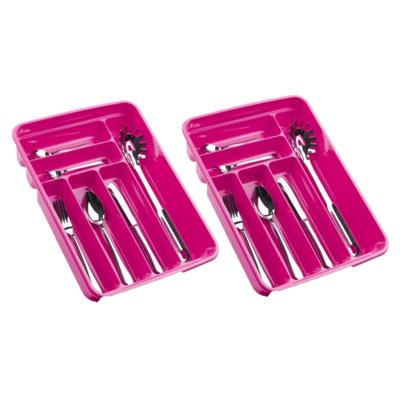 Plasticforte Bestekbak - 2x stuks - 6 vaks - roze - 40 x 30 x 7 cm - bestekhouder