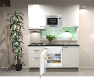 Keukenblok 180cm wit hoogglans incl kookplaat, afzuigkap, inbouwkoelkast en combi-magnetron RAI-11029