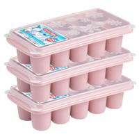 Plasticforte ijsklontjes bakjes - 6.5 cm - 4x stuks - trays met deksel - roze - kunststof