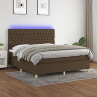 Boxspring met matras en LED stof donkerbruin 160x200 cm