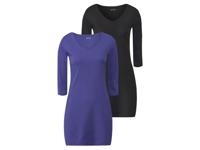 esmara Dames longshirts, 3/4-mouwen, set van 2 (XS (32/34), Zwart/lila) - thumbnail