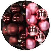 Kunststof kerstballen 6 cm - 24x stuks - bruin en roze