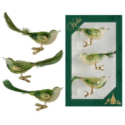 Decoratie vogeltjes - 6x - groen - op clip - 11 cm - glas - luxe glazen kerst vogels