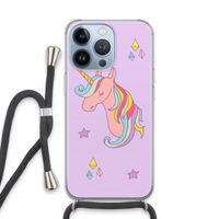 Roze eenhoorn: iPhone 13 Pro Transparant Hoesje met koord