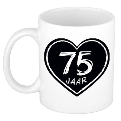 Cadeau mok/beker - 75 jaar - verjaardag - keramiek - 300 ml
