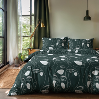 Dekbedovertrek Green Faces - Eenpersoons (140x200 cm) - Taupe Microvezel - Dessin: Natuur - Zydante - Dekbed-Discounter.nl