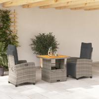 3-delige Tuinset met kussens poly rattan grijs