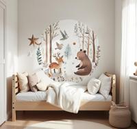 Muursticker kinderkamer dieren cirkelvormig bos