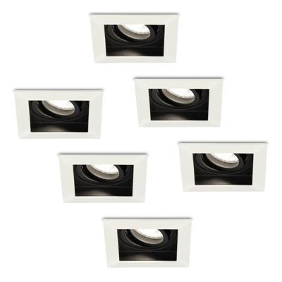 Set van 6 Durham vierkante LED inbouwspots - 5 Watt 400 lumen - 6000K daglicht wit - GU10 - Dimbaar Kantelbaar - Voor binnen - Wit