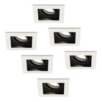 Set van 6 Durham vierkante LED inbouwspots - 5 Watt 400 lumen - 6000K daglicht wit - GU10 - Dimbaar Kantelbaar - Voor binnen - Wit