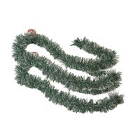 2x stuks kerstboom folie slingers/lametta guirlandes van 180 x 7 cm in de kleur groen met sneeuw - Feestslingers - thumbnail