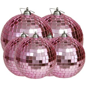 Grote discobal kerstballen - 6x st - roze - 8 en 10 cm - kunststof