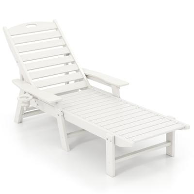 Ligstoel HDPE Outdoor-ligstoel met 4-voudig Verstelbare Rugleuning en Draaibare Bekerhouder Wit