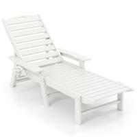 Ligstoel HDPE Outdoor-ligstoel met 4-voudig Verstelbare Rugleuning en Draaibare Bekerhouder Wit