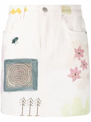 MCQ minijupe en jean à fleurs - Blanc