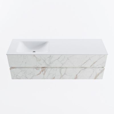 MONDIAZ VICA 150cm badmeubel onderkast Carrara 2 lades. Wastafel CLOUD links 1 kraangat, kleur Talc.