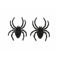 Chaks nep spinnen 13 cm - zwart/bruin gestreept - 2x stuks -A Horror/griezel thema decoratie beestjes - Feestdecoratievo - thumbnail