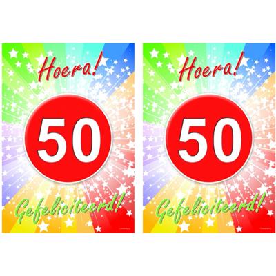 Verjaardag deurposter - 2x - 50 jaar - abraham/sarah - 59 x 42 cm - leeftijd feestartikelen