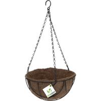 Pro Garden Metalen hangende plantenbak - aan ketting - D25 cm - inclusief kokosinlegvel