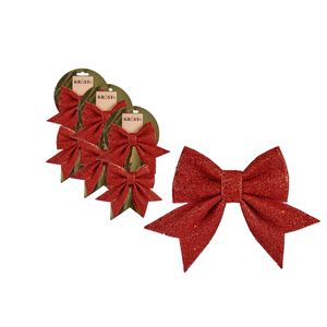 6x stuks kerstboomversieringen kleine ornament strikjes/strikken rode glitters 14 x 12 cm