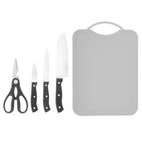 Keukenset 5delig - keukengerei - messenset - snijplank - kunststof - grijs Keukenset 5delig - keukengerei - messenset - snijplank - kunststof - grijs