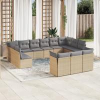 13-delige Loungeset met kussens poly rattan beige
