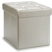 Giftdecor Poef Square BOX - hocker - opbergbox - zilvergrijs - polyester/mdf - 31 x 31 cm - opvouwbaar   -