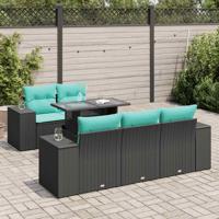 6-delige Loungeset met kussens poly rattan acacia zwart