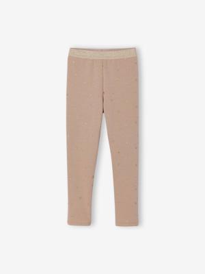 Gevoerde meisjes legging van fleece met een print van glinsterende sterren mokka