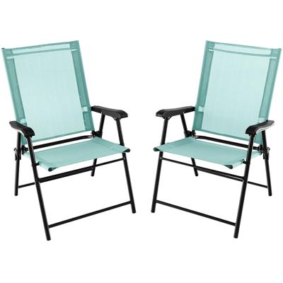 Set van 2 Opvouwbare Terrasstoelen Draagbare Stoelen met Rugleuning en Metalen Frame Eetstoelen voor Buiten Blauw / Mintgroen