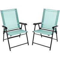 Set van 2 Opvouwbare Terrasstoelen Draagbare Stoelen met Rugleuning en Metalen Frame Eetstoelen voor Buiten Blauw / Mintgroen