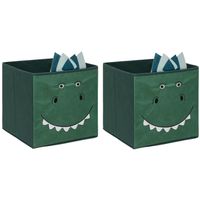 Opbergmand/kastmand dino - 2x - voor kinderen - karton/kunststof - groen - 30 x 30 x 30 cm