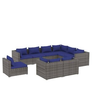 vidaXL 9-delige Loungeset met kussens poly rattan grijs