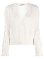 TWINSET cardigan bordé de dentelle à col v - Blanc