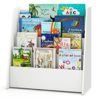 Kinderboekenrek met 4 Opbergvakken Kinderrek Tijdschriftenhouder Boekenstandaard Wit