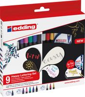 Edding Happy Lettering brushpen, assorti, set van 9 stuks