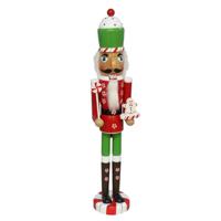 Notenkraker decoratie figuur/beeld - 10 x 9 x 55 cm - rood/groen - hout - kerstbeeld