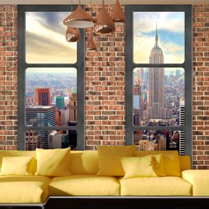 Zelfklevend fotobehang -  New York , Uitzicht uit een raam  , Premium Print