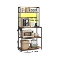 Keukenrek met Stopcontact en Verstelbare Planken, Rustiek bruin + inktzwart