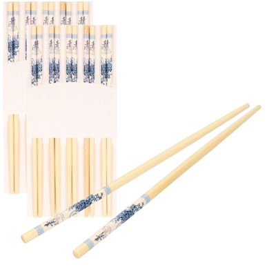 Sushi eetstokjes - 10x setjes - bamboe hout - blauwe print - 24 cm