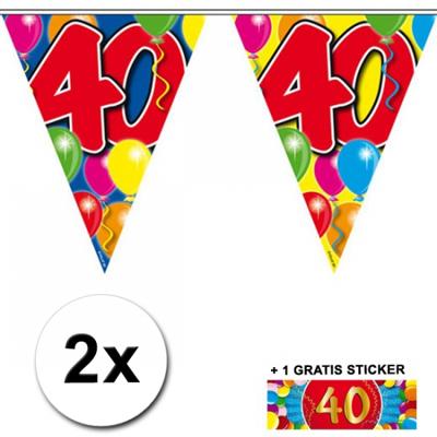 Leeftijd versiering - 2x vlaggenlijnen 40 jaar - met gratis sticker - feestartikelen - verjaardag