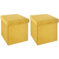 Poef/hocker - 2x - opbergbox - geel - kunststof/mdf - 38 x 38 x 38 cm - opvouwbaar - thumbnail