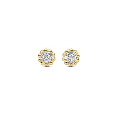Luxe 14k Geelgouden Oorknoppen met Sprankelende Zirkonia - 5.5mm Diameter