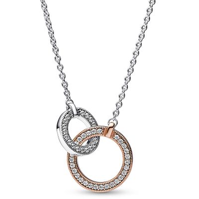 Pandora 382778C01 Ketting Signature Two tone Intertwined Circles zilver-zirconia rosekleurig-wit 45 cm