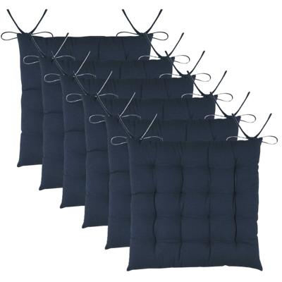 Stof Textile stoelkussens DUO - 6x - donkerblauw - 38 x 38 x 3.5 cm - touwtjes sluiting