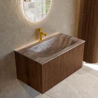 Badmeubel Mondiaz Kurve-Dlux | 80 cm | Meubelkleur Walnut | Wastafelkleur Oza | Solid surface | Wasbak midden spoelbak | 1 kraangat