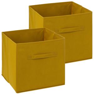 Opbergmand/kastmandje - 2x - Mosterdgeel - 31 x 31 x 31 cm - 29 liter - Vakkenkast manden - Stof